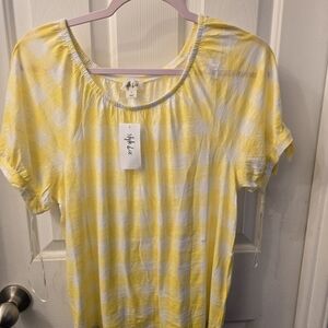 Yellow and White Checkered Women Top